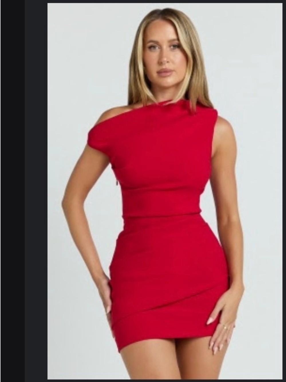 Showpo Red One-Shoulder Bodycon Mini Dress